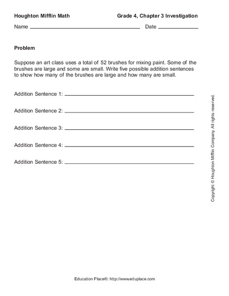 Addition sentences Worksheet for 3rd - 5th Grade | Lesson Planet