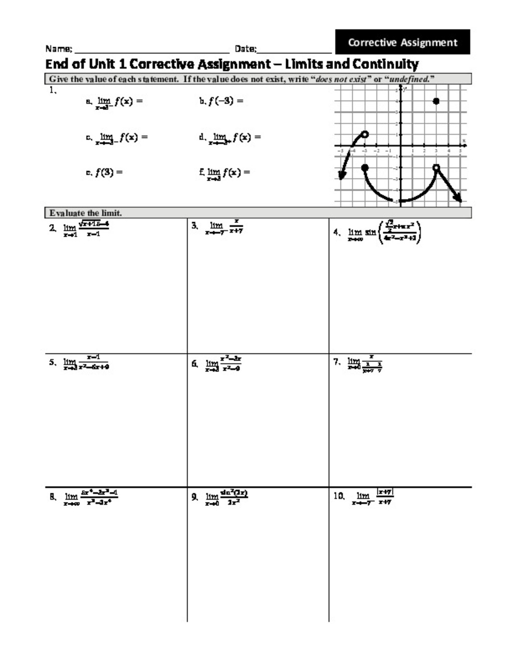 Intermediate Value Theorem Worksheet